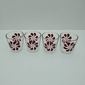 Hazel Atlas Red Pinwheel Sour Cream Glasses Daisy Flower Juice Drinking Glasses